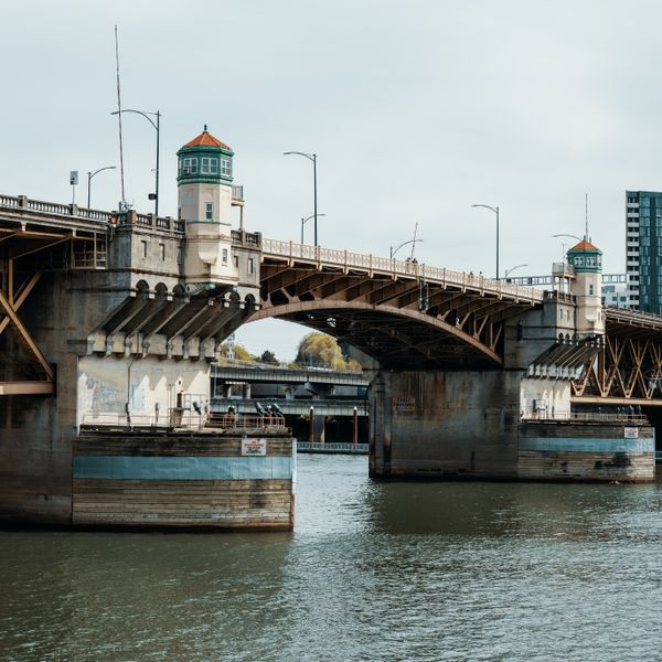 The Burnside Bridge over the Willamette River in Portland, Oregon